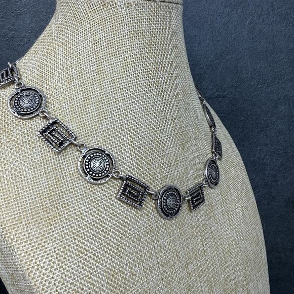 Sterling Silver 925 HOB Mexico Handmade Panel Link Necklace 81 Grams - Picture 4 of 11